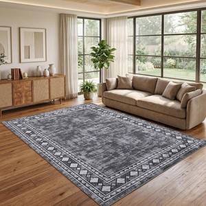 lot 421422 image: Retails for $111 Garvee 10x13 Area Rug Washable Rugs Vintage Border Rugs for Living Room Non Slip Stain Resistant Floor Cover Soft Touch Folding Indoor Carpet for Dining Room Nursery Living Room Bedroom Grey