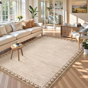 lot 421424 image: Retails for $110 Garvee Large Area Rug 9x12, Traditional Border Design Carpet, Vintage Indoor Floor Mat for Living Room, Heavy Duty Non-Shedding Rug for Dining Room Under Table, Formal Bedroom Decor,Natural