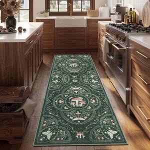 lot 421426 image: Garvee Mushroom 2x6 Runner Rug for Hallway, Dark Academia Gothic Rugs, Non Slip Washable Low Pile Kitchen Carpet with Rubber, Bug Entryway Rugs Stain Resistant for Bedroom Laundry Room, Green