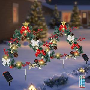 lot 9187268 image: 2 Pack Upgraded Solar Christmas Tree Lights Outside Christmas Decorations 36.5 in 50LED Garden Decorations, 13 Modes Multi-Color Lights for Xmas Holidays Pathway Garden Yard Decor(Warm White)