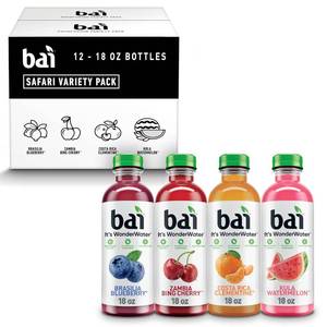 lot 9187273 image: Bai Flavors Variety Pack, Antioxidant Infused Water Beverage, with Vitamin C and No Artificial Sweeteners, 18 fl oz bottles, 12 pack  Antioxidant Infused, with Vitamin C