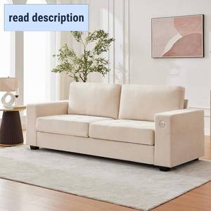lot 221459 image: Retails for $370 Garvee 90 Chenille Fabric Sofa Modern Comfort Sofa with USBType-C Ports, Deep Seat Cushions, Removable Cover, Wide Armrests Ideal for Living Rooms, Small Spaces, and Apartments - Beige