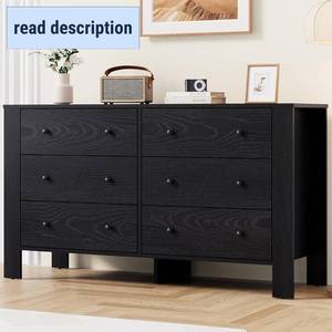 lot 221464 image: Retails for $153 Garvee 6 Drawer Dresser for Bedroom   Modern Simply Chest of Drawers, Wood Storage Dresser with Deep Drawers for Living Room, Hallway, Entryway, Black
