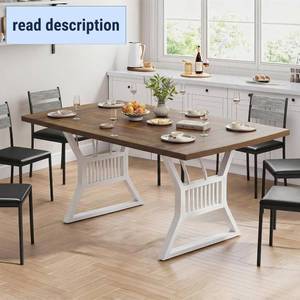 lot 221465 image: Retails for $129 Garvee 70.8 Inch Dining Table for 4-6 People, Farmhouse Wood Table with Metal Leg, Rectangle Kitchen Tables for Dining Room, Living Room, Walnut and White