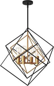 lot 101514 image: Retails for $170 artika Harmonium 4-Light Chandelier, Adjustable Black and Gold Geometric Pendant Light, Industrial Modern Fixture for Living Room & Dining Room