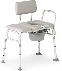 lot 111591 image: Retails for $143 Medline Padded Combination Transfer Bench and Commode, 400 lb. Capacity - Essential Bathroom Aid for Elderly and Disabled