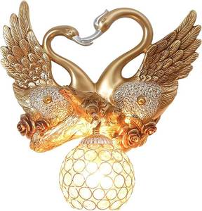 lot 201399 image: Retails for $105 Gold Swan Wall Sconce, Modern Luxury Crystal Wall Lamp, Decorative Wall Lighting for Bedroom Living Room Hallway, Romantic Heart Shaped Wall Mounted Light Fixture, Resin Animal Wall Art Decor