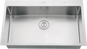 lot 271252 image: Retails for $189 33 Inch Drop in Kitchen Sink, 33 x 19 Stainless Steel Kitchen Sink Top Mount Single Bowl 16 Gauge Deep Basin with Drain Strainer