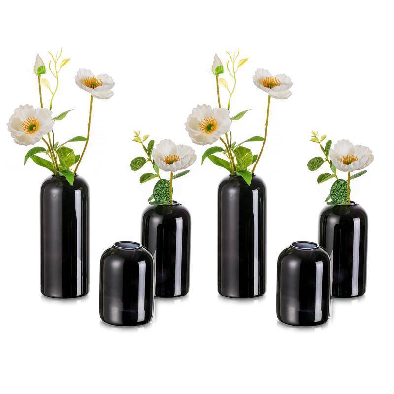 lot 36451 image: Black Glass Bud Vases for Flowers - Set of 6 Blown Modern Small Glass Vases for Centerpieces, Mini Bulk Flower Vase for Wedding Party Events Home Decor Floral Arrangement - Retail $30