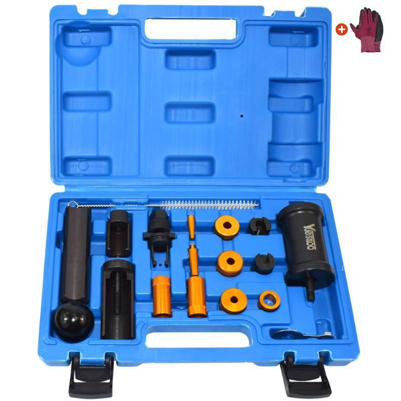 lot 36452 image: Fuel Injector Puller Removal Installer Kit, Compatible with Audi VW Skoda Seat 1.4 1.6 1.8 2.0 2.7 3.0 3.2 3.6 V6 4.2 V8 FSI TSI, Petrol Engines, with Carrying Case & Gloves - Retail $39