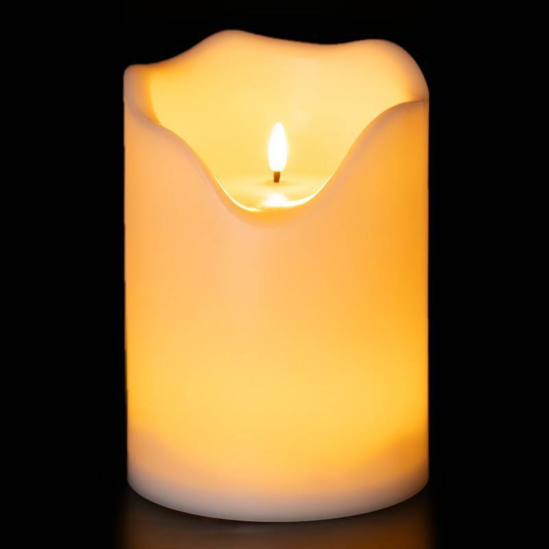 lot 36456 image: 6.3 x 8 Extra Large Outdoor Waterproof Candle with Auto 6-Hour Timer, Big Flameless Candle, Extra Wide and Tall Pillar Candle Battery Operated, White Plastic Made, Long Last for Months - Retail $28