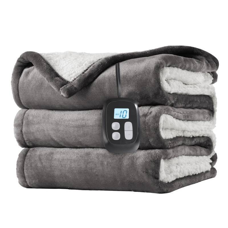 lot 36479 image: Electric Heated Blanket Full Size 72 x 84, Fast Heating Blanket, Dual-Sided Flannel Sherpa, 10 Heat Settings, 1-12 Hour Auto Off, Machine Washable, Light Grey - Retail $32