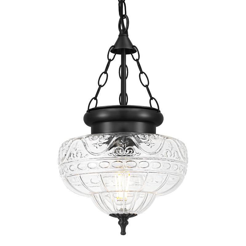 lot 36483 image: Vintage Pendant Light - Matte Black Pendant Lights Kitchen Island with Floral Glass, Hanging Lighting Fixtures with Adjustable Hanging Chain for Kitchen, Island, Dining Room, Entryway - Retail $80