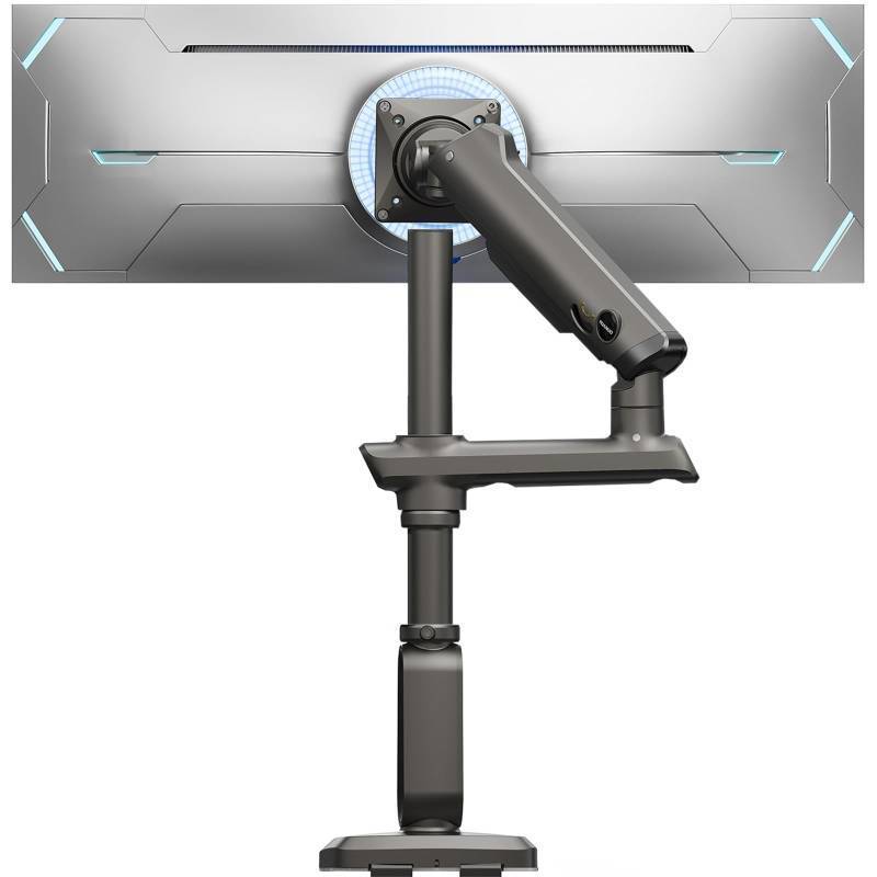 lot 36486 image: Heavy Duty Monitor Arm for Ultrawide Screens up to 57, Holds 40 lbs, Aluminum Ultrawide Single Monitor Stand with 29.1 Max Height, Fully Adjustable Desk Mount, Max VESA 100x100mm - Retail $110