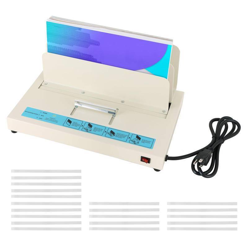 lot 36488 image: 110V Thermal Binding Machine, 1-50mm Binding Thickness, A4 Maximum Binding Length, 500 Sheets Capacity with 20pcs 12 (12mm) Glue Strips with mesh Backing for Thermal Book Binder - Retail $41