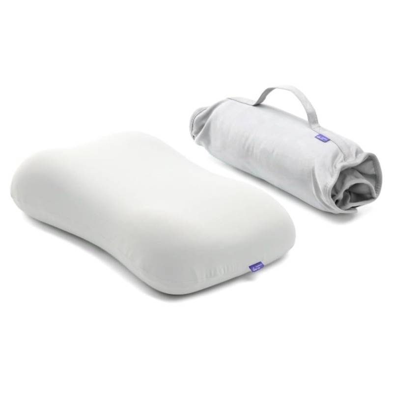 lot 36491 image: Cushion Lab Travel Deep Sleep Pillow Compact Memory Foam Neck Pillow for Sleeping, Portable Pillow for Hotels, Camping, Side & Back Sleepers, On-The-Go Calm Grey - Retail $99