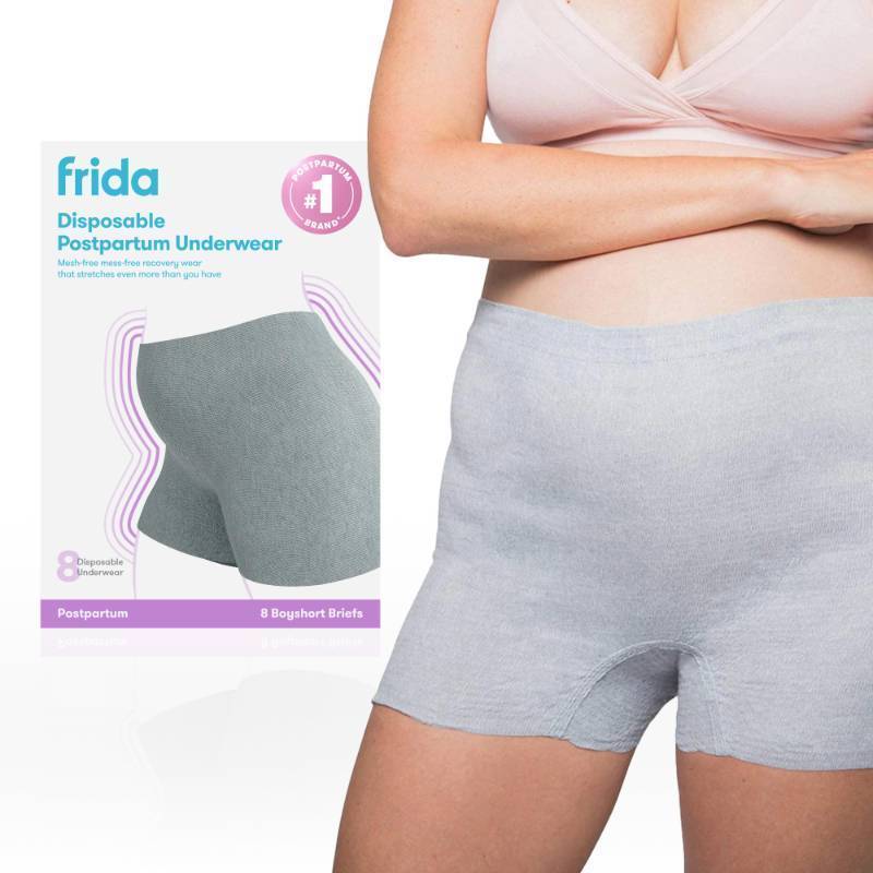 lot 56792 image: Frida Mom 8pc Postpartum Underwear, Disposable Boyshort Panties, Seamless, Stretch Support, New Mom Essentials, Size ML (28in-42in) - Retail $9