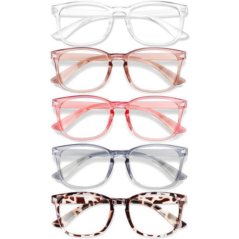 lot 56824 image: WINTOO Blue Light Glasses for Woman Men  99% Blue Light Blocking Glasses for Computer Gaming TV Phone Screen Square Frame  Anti Eyestrain & UV Glare Protection - 5 Pair - Retail $10