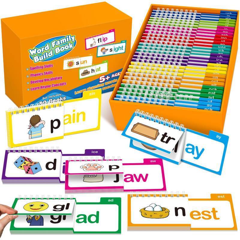 lot 56776 image: Phonics Flash Cards Word Family Build Book, Learn to Read 30 Read and Rhyme Flip Books, Sight Words Flash Cards Kindergarten Phonics Flip Books for Kids Classroom Homeschool Preschool Learning Activity - Retail $30