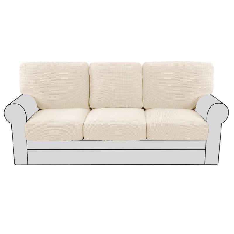 lot 56751 image: Multi-Pieces Sofa Covers for Three Cushion Couch Sofa High Stretch Seat Cover Jacquard Textured Twill Fabric (3 Seat Cover Plus 3 Back Cushion Covers, Cream) - Retail $50