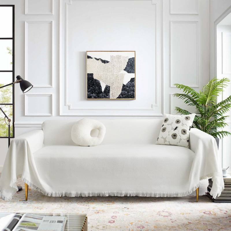 lot 26716 image: Sectional Couch Cover Loveseat Sofa Slipcover Washable White Blanket Covers Polyester Blend Thick Soft Throw Cover Protector, 71 x 102, Large, White - Retail $30