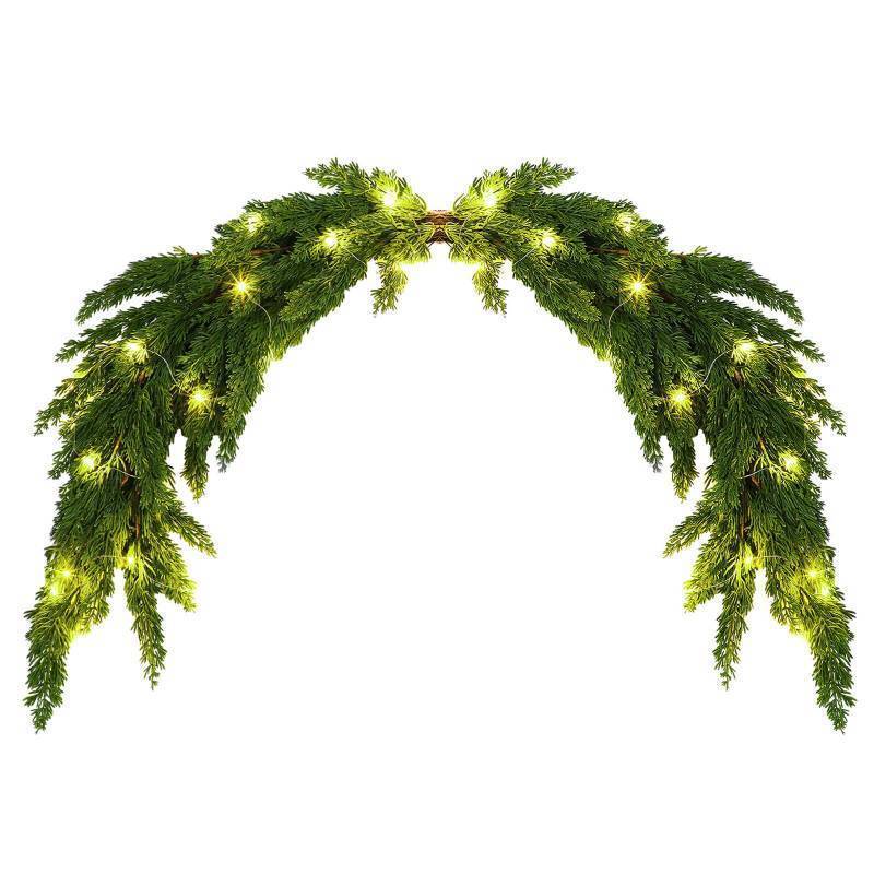 lot 26753 image: 47 Real Touch Artificial Cedar Christmas Swags for Front Door with Battery Powered Light LED Cedar Christmas Mailbox Garland Faux Swag Wreath for Xmas Decoration Home Decor(L) - Retail $90