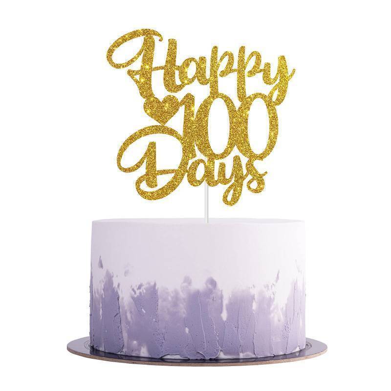 lot 26826 image: Gold Glitter Happy 100 Days Topper, Baby 100 Days Birthday Cake Decorations, 100 Days Birthday  100 Days Anniversary Party Decorations - Retail $6