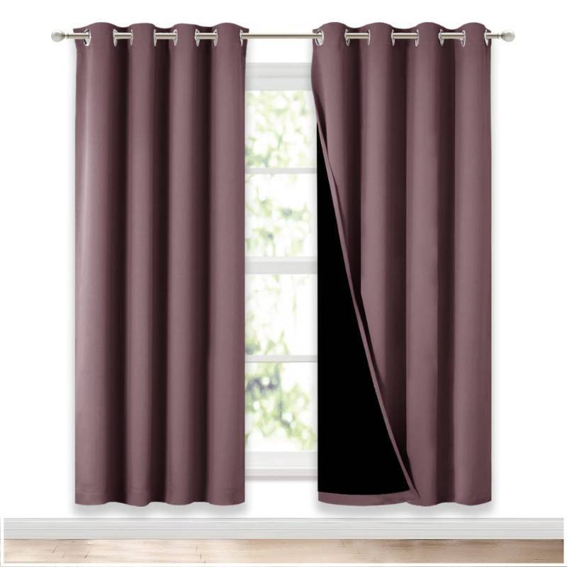 lot 26727 image: 100% Blackout Window Curtain Panels, Full Light Blocking Drapes with Black Liner for Nursery, 72-inch Drop Thermal Insulated Draperies (Dry Rose, 2 Pieces, 52-inch Wide Per Panel) - Retail $42