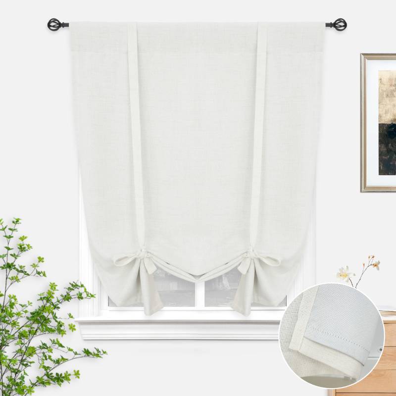 lot 26729 image: Double Layer Linen Blackout Tie Up Curtains Thermal Insulated Fully Lined Balloon Roman Shade Bathroom Window Adjustable Rod Pocket for Small Window 39 Inch by 55 Inch Ivory Cream - Retail $32