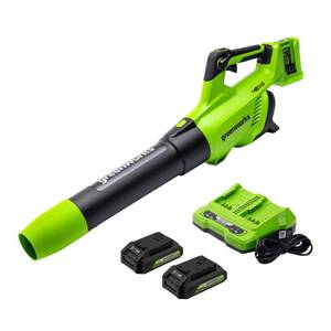 lot 1007 image: Greenworks 48V (24V x 2) Cordless Axial Leaf Blower (125 MPH  515 CFM  200 Compatible Tools), (1) 4.0Ah Batteries and Dual Port Charger Included, tested, one battery is bad and needs 2 to run it.  - Retail $190