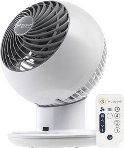 lot 1020 image: IRIS USA WOOZOO Air Circulator Fan, Oscillating, 5 Speeds, 82ft Max Air Distance, 90° Adjustable Tilt, 30db Quiet Motor, Small Fan for Bedroom, Office, Dorm, White - Retail $59