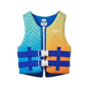 lot 1023 image: Speedo Youth Boys Checkered Kids Life Jacket Vest - BlueOrange Youth Polyethylene Safety Gear, 50-90 lbs - Retail $50