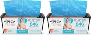 lot 1030 image: Diaper Genie Easy Roll Refill, 18 Bags Per Refill, Holds Up to 846 Newborn Diapers, Odor Control, Diaper Pail Bags, Fits Diaper Genie Signature & Platinum Pails, Packaging may vary (Pack of 2) - Retail $34