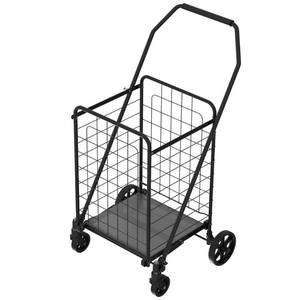 lot 1046 image: Folding Shopping Cart, Metal Granny Carts with 360° Rolling Swivel Wheels, Granny Cart with Open Door for Shopping (Antique Black 2) - Retail $67