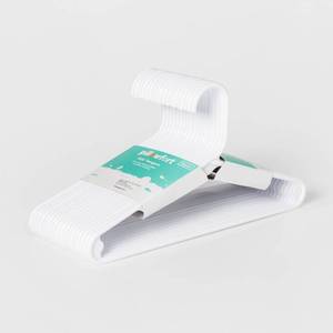lot 1074 image: 18pk Kids Hangers White - Pillowfort Plastic Toddler Clothes Storage, Strap Notches, Lifetime Warranty - Retail $15