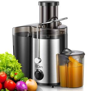 lot 1077 image: Qcen Juicer Machine, 500W Centrifugal Juicer Extractor with Wide Mouth 3 Feed Chute for Fruit Vegetable, Easy to Clean, Stainless Steel, BPA-free (Black) - Retail $42