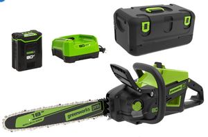 lot 1094 image: Greenworks 80V PRO 18 Inch Cordless Chainsaw with Battery and Charger - Retail $350