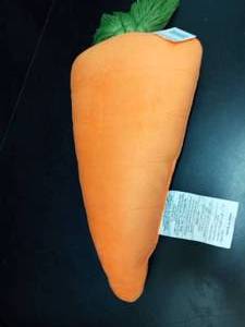 lot 1103 image: Orange Carrot Shaped Decorative Pillow with Green Tassels - Retail $18