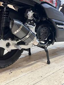 lot 1113 image: High Performance Exhaust Muffler Kit with Carbon Fiber Finish for GY6 150cc 200cc Moped Motorcycle ATVs - Retail $99