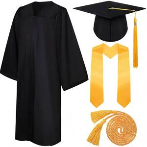 lot 1117 image: Syhood 4 Pieces Unisex Graduation Matte Gown Cap Tassel Stole Set Honor Cord for Graduation(Black, Gold,Size 54) - Retail $26