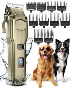 lot 1141 image: oneisall Dog Clippers for Grooming for Thick Heavy CoatsLow Noise Rechargeable Cordless Pet Shaver with Stainless Steel BladeWaterproof Dog Shaver for Dogs Pets and Animals (Gold) - Retail $50