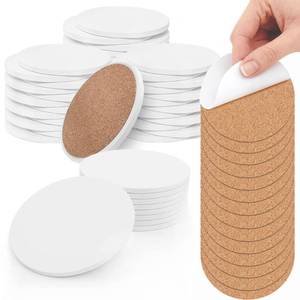 lot 1142 image: 50 Pack Ceramic Tiles for Crafts Coasters, Round White Tiles Unglazed 4-Inches with Cork Backing Pads, for Alcohol Ink or Acrylic Pouring, DIY Make Your Own Coasters, Mosaics, Painting Projects - Retail $40