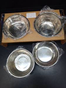 lot 1144 image: Silver Plated Raised FoodWater Bowl for CatsSmall Dogs.  Extra Bowl in each Size.  - Retail $25