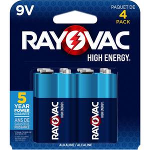 lot 1149 image: Rayovac High Energy 9V Batteries (4 Pack), Alkaline 9 Volt Batteries - Retail $13