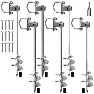 lot 1159 image: Insaga Multi-Purpose Ground Anchors, Fully Welded Trampoline Stakes, 16.5 Mobile Home Anchors, Shed Anchor Kit for Trampoline, Swing Set, Carport,Play Ground, Set of 6 - Retail $75
