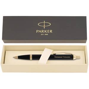 lot 1216 image: Engraved Achievers Club Parker Pen  Personalized Parker IM Black Lacquer and Chrome Trim Ballpoint 0.7m black rollerball  - Retail $49