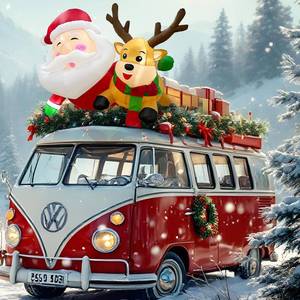 lot 1243 image: OurWarm 6 FT Christmas Inflatable Outdoor Decoration Santa and Reindeer, Funny Christmas Inflatables Car Christmas Decorations, Christmas Blow Ups Outdoor with LED Lights for Car Roof Xmas Decoration - Retail $72