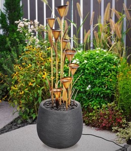 lot 1010 image: XBrand 46 Tall Bronze Metal Sculptural Flower Multi-Tier Freestanding Water Fountain Without LED Lights - Retail $230
