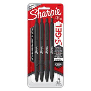 lot 112 image: Sharpie S-Gel Black Metal Barrel 4ct Pens 0.7MM Black Ink - Retail $10