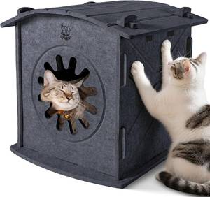 Apasiri Cat Houses for Indoor Cats: Felt Cat House Cave Cathouse, 15x14x15Inch Scratch-Resistant Warm Insulated Covered, Hideaway Tent for Anxiety Relief Gift, Grey